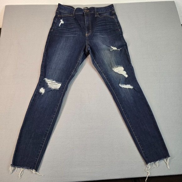 SO Denim - SO Women Super High Rise Jegging Jeans Size 13 Dark Wash Distressed Raw Hem